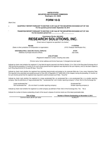 Miniature Research Solutions 10-Q Rapport trimestriel 2016 