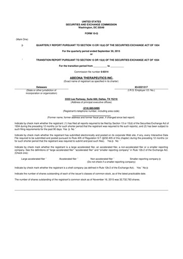 Thumbnail Abeona Therapeutics
 10-Q Quarterly Report FY2015 