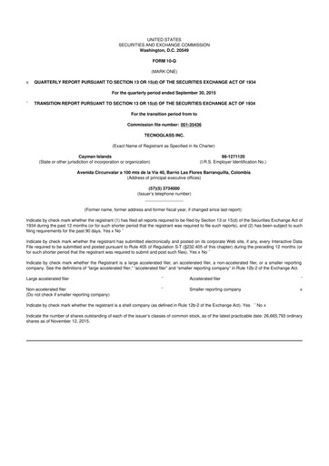 Miniature Tecnoglass 10-Q Rapport trimestriel 2015 