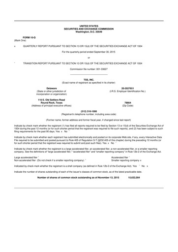 Miniature TSS, Inc. 10-Q Rapport trimestriel 2015 