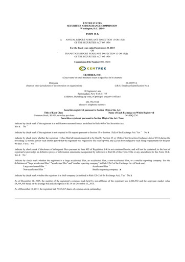 Miniature Cemtrex 10-K Rapport annuel 2015