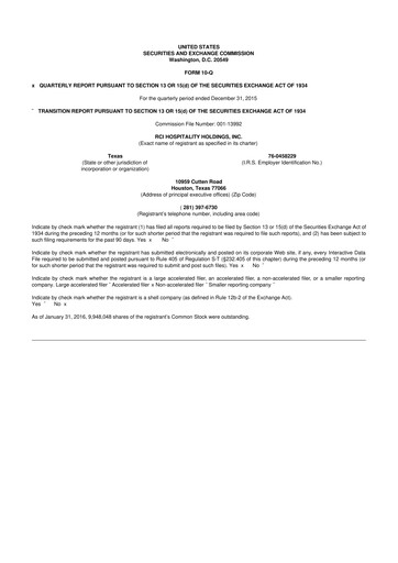Thumbnail RCI Hospitality Holdings 10-Q Quarterly Report FY2016 