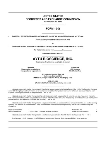 Thumbnail Aytu BioScience
 10-Q Quarterly Report FY2016 