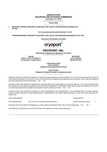 Thumbnail CryoPort 10-Q Quarterly Report FY2016 