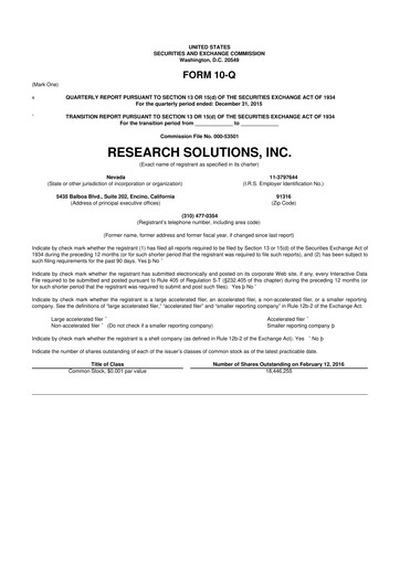 Miniature Research Solutions 10-Q Rapport trimestriel 2016 