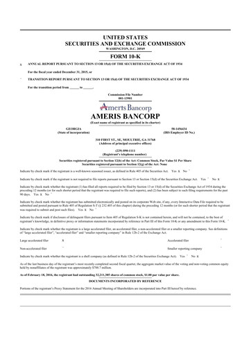 Thumbnail Ameris Bancorp
 10-K Annual Report 2015