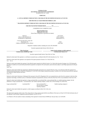 Thumbnail BrainStorm Cell Therapeutics 10-K Annual Report 2015