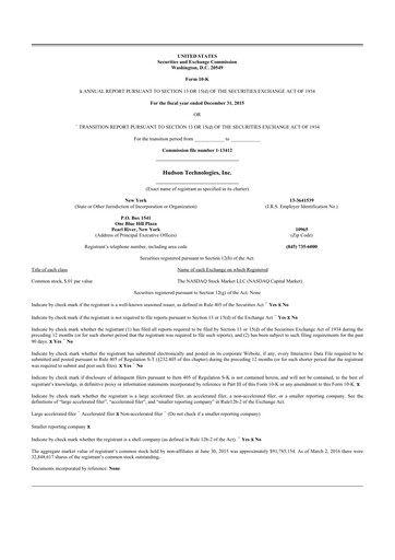 Thumbnail Hudson Technologies 10-K Annual Report 2015