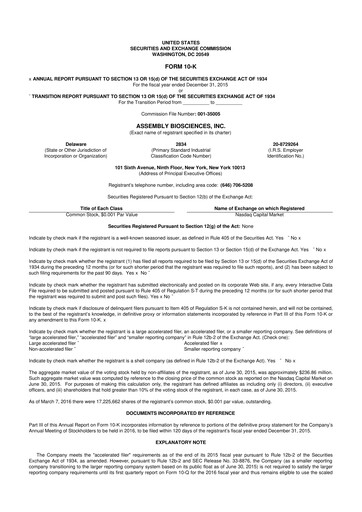 Vorschaubild Assembly Biosciences 10-K Jahresbericht 2015