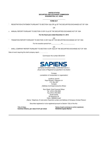 Thumbnail Sapiens International Corporation 20-F Annual Report 2015