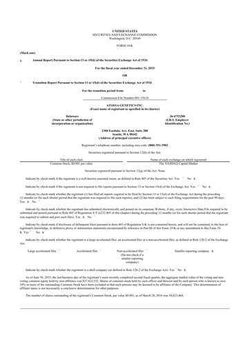 Thumbnail Atossa Therapeutics 10-K Annual Report 2015