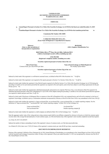 Miniature Capricor Therapeutics
 10-K Rapport annuel 2015