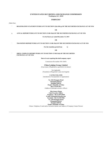 Thumbnail H World Group Limited 20-F Annual Report 2015