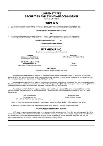 Thumbnail MYR Group 10-Q Quarterly Report FY2016 