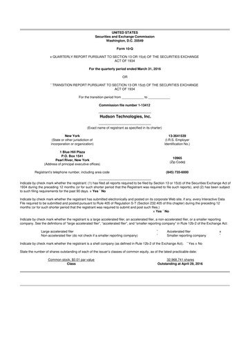 Thumbnail Hudson Technologies 10-Q Quarterly Report FY2016 