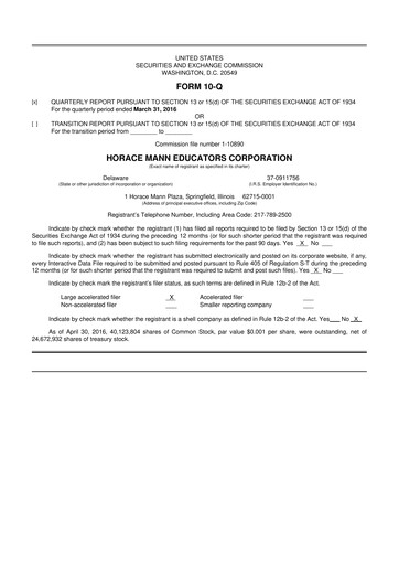Vorschaubild Horace Mann Educators 10-Q Quartalsbericht 2016 