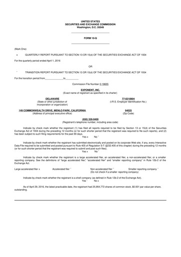 Thumbnail Exponent
 10-Q Quarterly Report FY2016 
