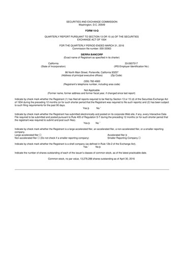 Thumbnail Sierra Bancorp
 10-Q Quarterly Report FY2016 
