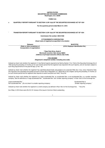 Miniature Cytosorbents 10-Q Rapport trimestriel 2016 