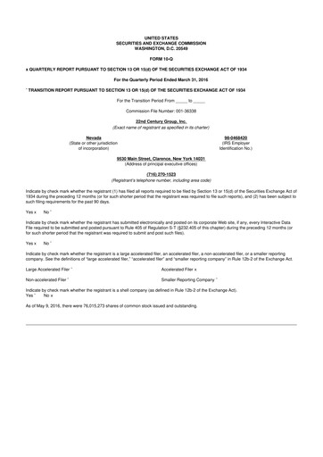 Thumbnail 22nd Century Group
 10-Q Quarterly Report FY2016 