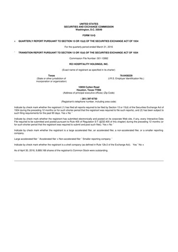 Thumbnail RCI Hospitality Holdings 10-Q Quarterly Report FY2016 