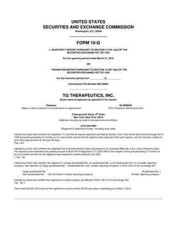 Thumbnail TG Therapeutics 10-Q Quarterly Report FY2016 