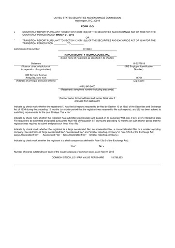 Thumbnail NAPCO Security Technologies 10-Q Quarterly Report FY2016 