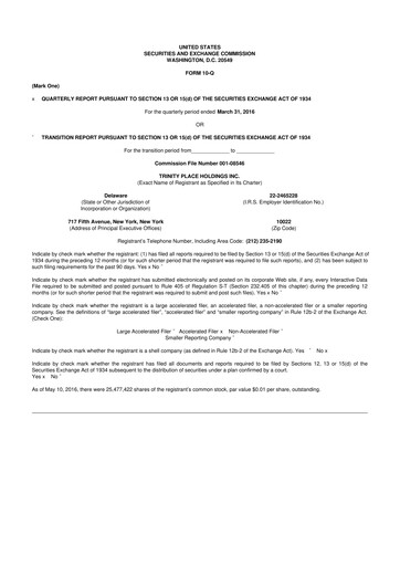 Thumbnail Trinity Place Holdings
 10-Q Quarterly Report FY2016 