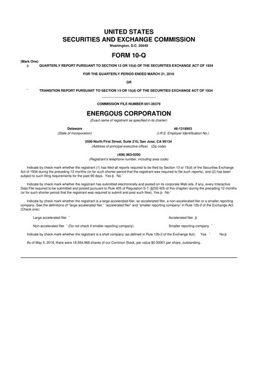 Vorschaubild Energous 10-Q Quartalsbericht 2016 