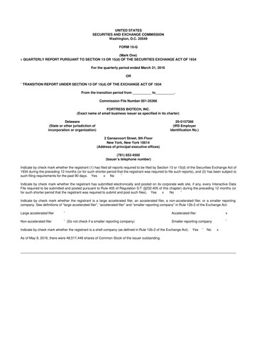 Vorschaubild Fortress Biotech
 10-Q Quartalsbericht 2016 