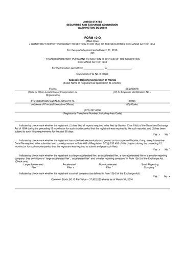 Thumbnail Seacoast Banking 10-Q Quarterly Report FY2016 