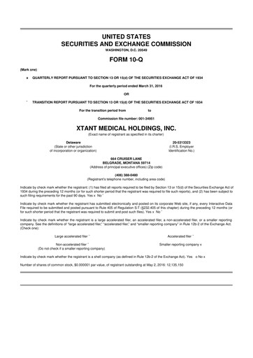 Thumbnail Xtant Medical 10-Q Quarterly Report FY2016 