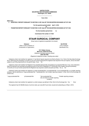 Thumbnail STAAR Surgical 10-Q Quarterly Report FY2016 