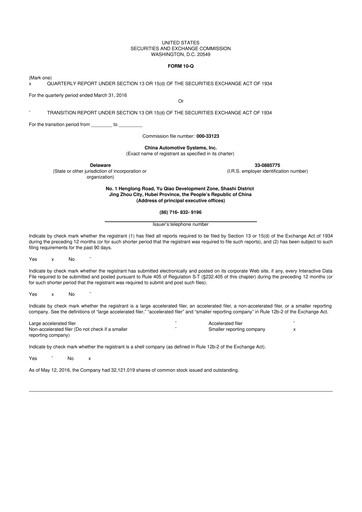 Vorschaubild China Automotive Systems 10-Q Quartalsbericht 2016 