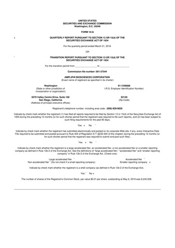 Miniature Armata Pharmaceuticals 10-Q Rapport trimestriel 2016 