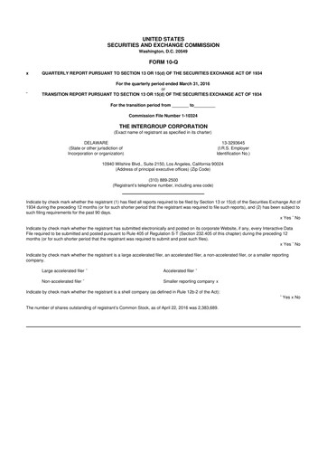 Thumbnail The InterGroup Corporation 10-Q Quarterly Report FY2016 