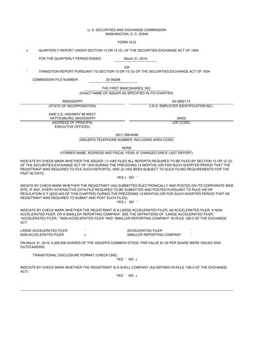 Thumbnail The First Bancshares 10-Q Quarterly Report FY2016 