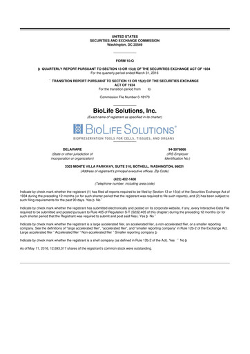 Thumbnail Biolife Solutions
 10-Q Quarterly Report FY2016 