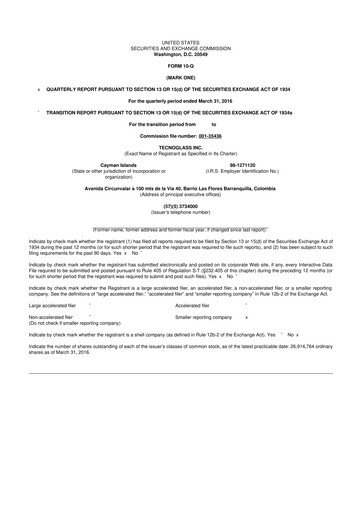 Miniature Tecnoglass 10-Q Rapport trimestriel 2016 