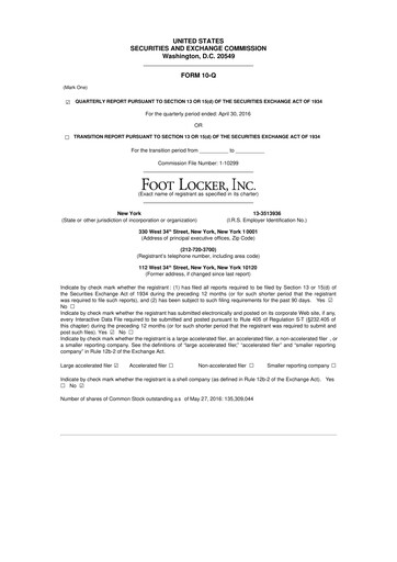 Thumbnail Foot Locker
 10-Q Quarterly Report FY2016 