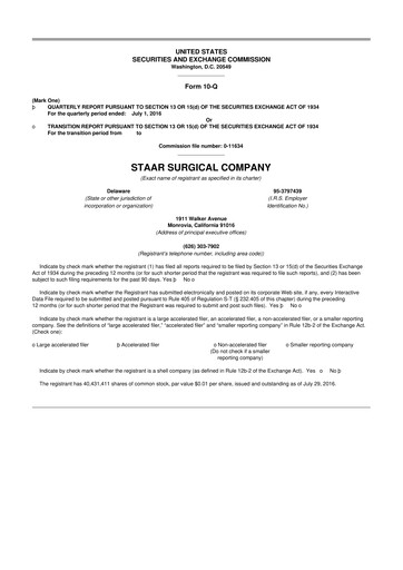Thumbnail STAAR Surgical 10-Q Quarterly Report FY2016 