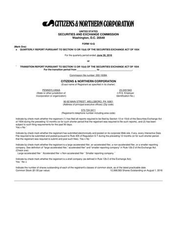 Thumbnail Citizens & Northern Corp 10-Q Quarterly Report FY2016 