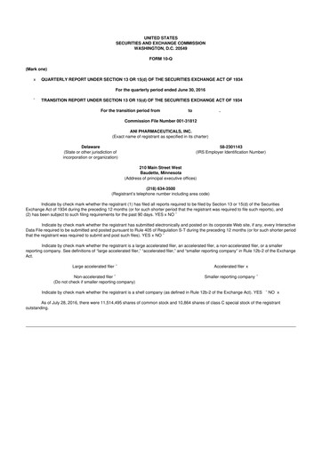 Thumbnail ANI Pharmaceuticals 10-Q Quarterly Report FY2016 