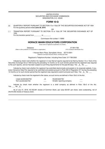 Vorschaubild Horace Mann Educators 10-Q Quartalsbericht 2016 