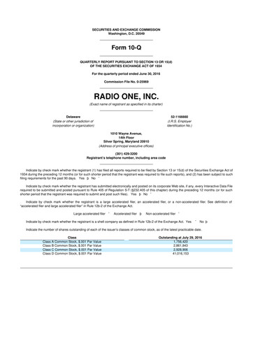 Thumbnail Urban One
 10-Q Quarterly Report FY2016 