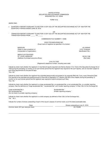 Thumbnail ESCO Technologies
 10-Q Quarterly Report FY2016 