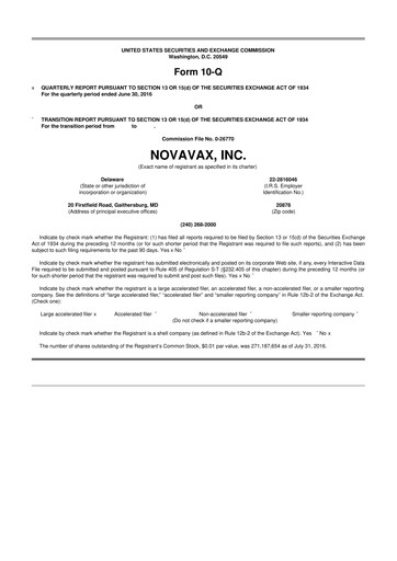 Thumbnail Novavax 10-Q Quarterly Report FY2016 