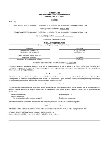 Thumbnail Marcus Corporation
 10-Q Quarterly Report FY2016 