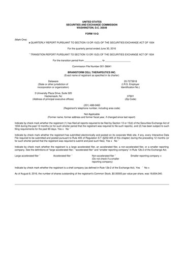 Thumbnail BrainStorm Cell Therapeutics 10-Q Quarterly Report FY2016 