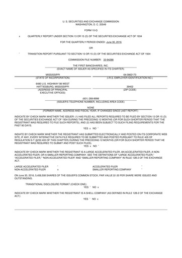 Thumbnail The First Bancshares 10-Q Quarterly Report FY2016 
